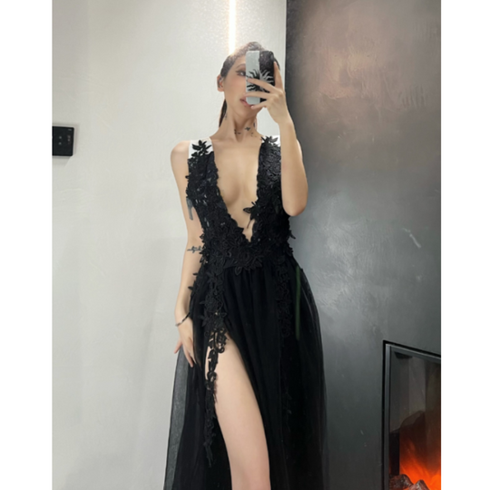 Damen Schwarz Ärmelloses Ballkleid | Maxi