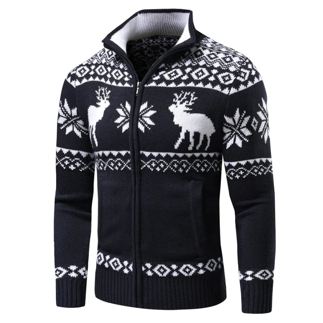 Weihnachtsstrickjacke Herren mit halbem Reißverschluss | Winter
