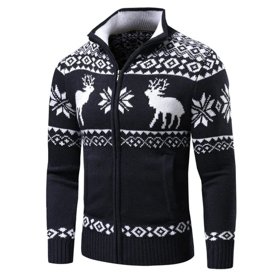 Weihnachtsstrickjacke Herren mit halbem Reißverschluss | Winter