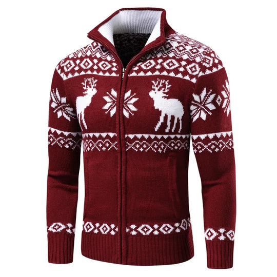 Weihnachtsstrickjacke Herren mit halbem Reißverschluss | Winter