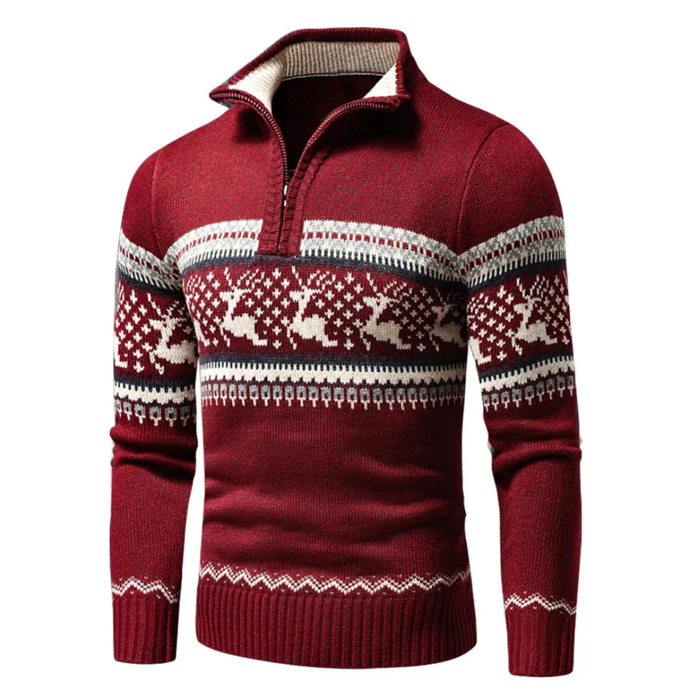 Weihnachtsstrickjacke Herren mit halbem Reißverschluss | Winter