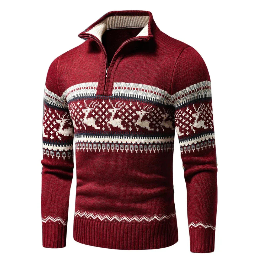 Weihnachtsstrickjacke Herren mit halbem Reißverschluss | Winter