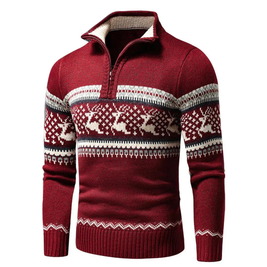 Weihnachtsstrickjacke Herren mit halbem Reißverschluss | Winter