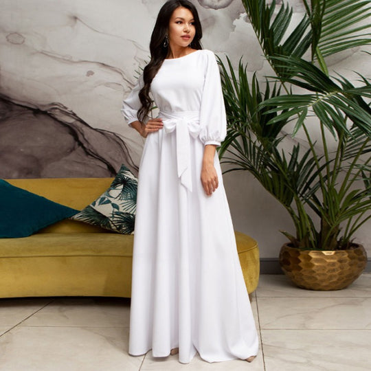 Damen Weiß Boot-Ausschnitt A-Linie Brautkleid | Maxi