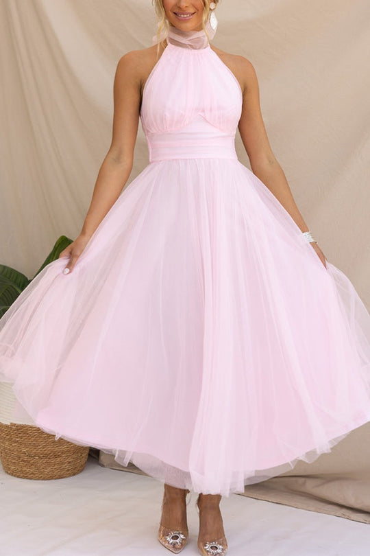 Damen Eleganter Neckholder Hochzeit Gast Kleid | Maxi