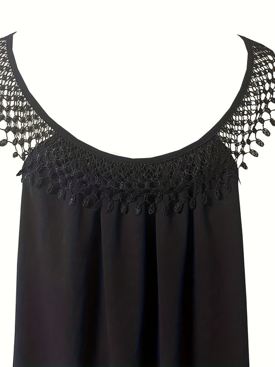 Plus Size Boho-Spitzenkleid, lässige, lockere Passform mit Rundhalsausschnitt