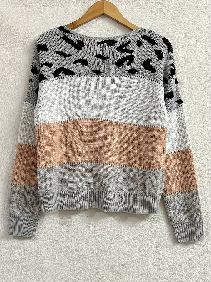 Pullover mit Bootsausschnitt und Leopardenmuster in Kontrastfarbe