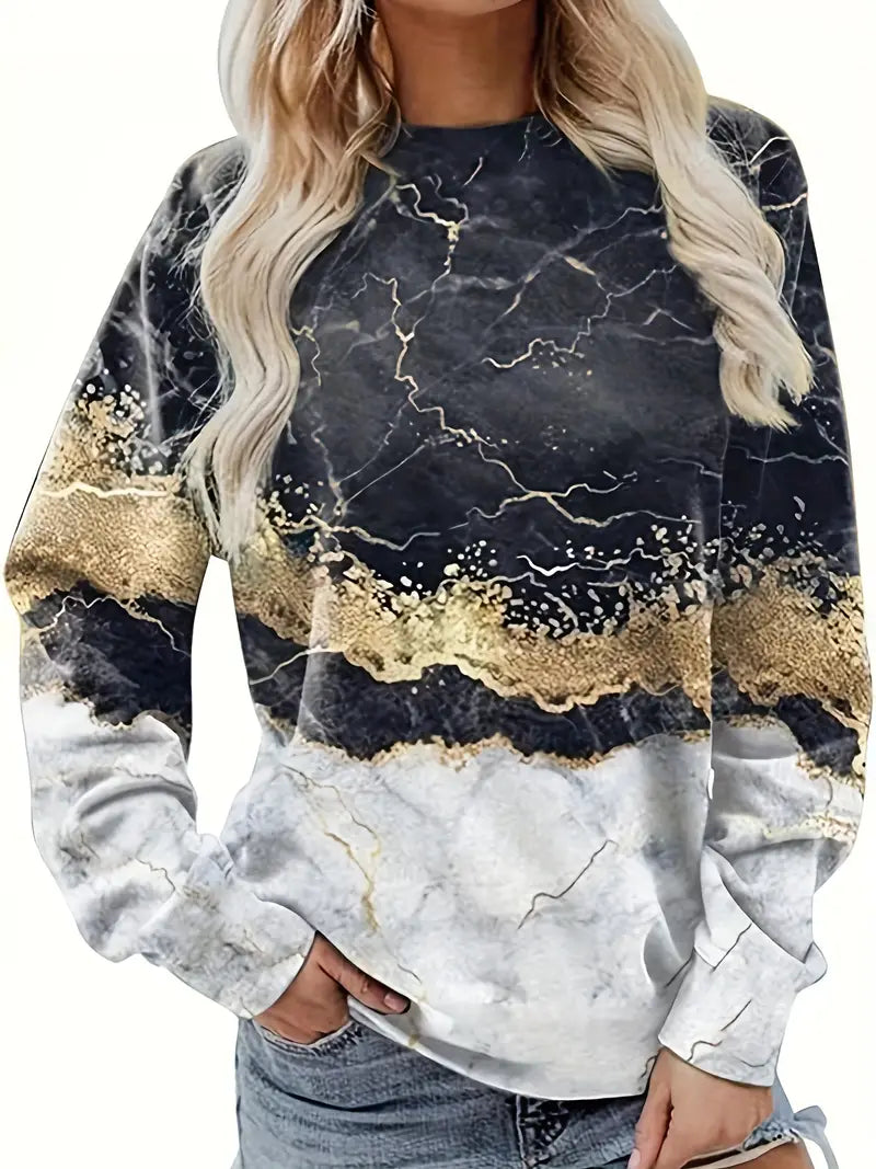 Marble Luxe Crew Neck Sweatshirt Versatile