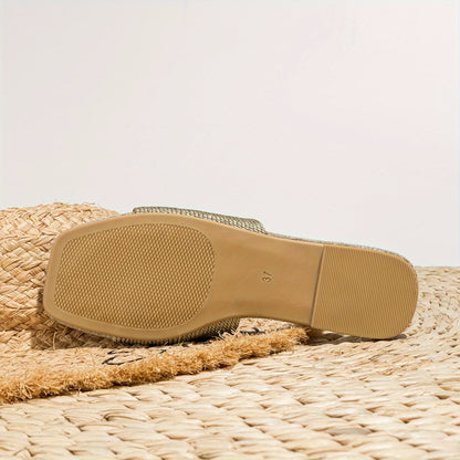 Gewebte Flache Slip-On Schuhe mit Geometrischer Stickerei, TPR-Sohle, Apricot