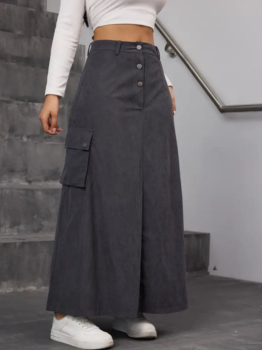 Vielseitiger Cordrock mit hoher Taille und Taschen