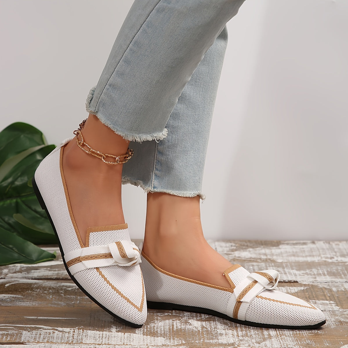 Knotendesign Flats, Atmungsaktive Slip-On Ballerinas mit Spitzzehen