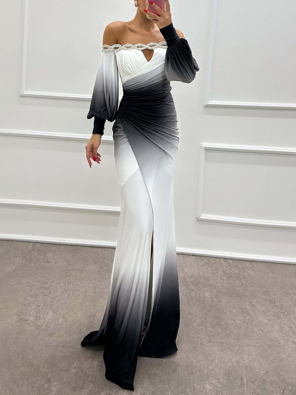 Damen Schulterfrei Geraffte Hochzeit Gast Kleid | Maxi