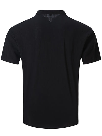 Sommer-Henley-Shirt – Baumwolle-Leinen-Mix, Kurzarm, Regular Fit