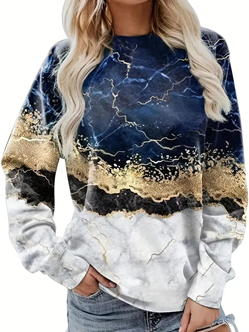 Marble Luxe Crew Neck Sweatshirt Versatile