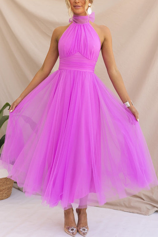 Damen Eleganter Neckholder Hochzeit Gast Kleid | Maxi