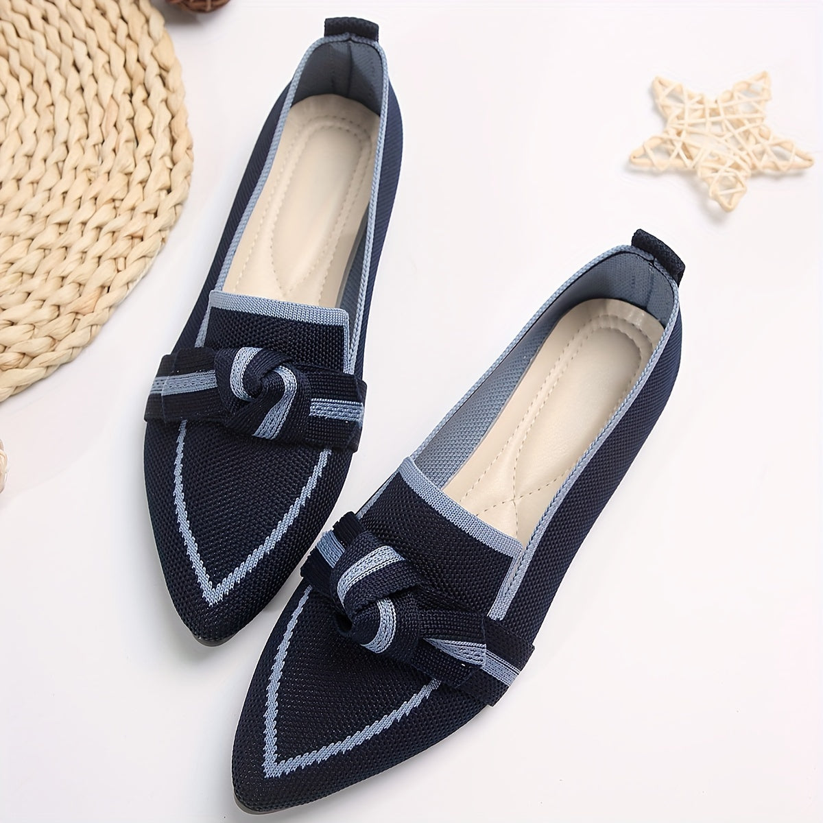 Knotendesign Flats, Atmungsaktive Slip-On Ballerinas mit Spitzzehen