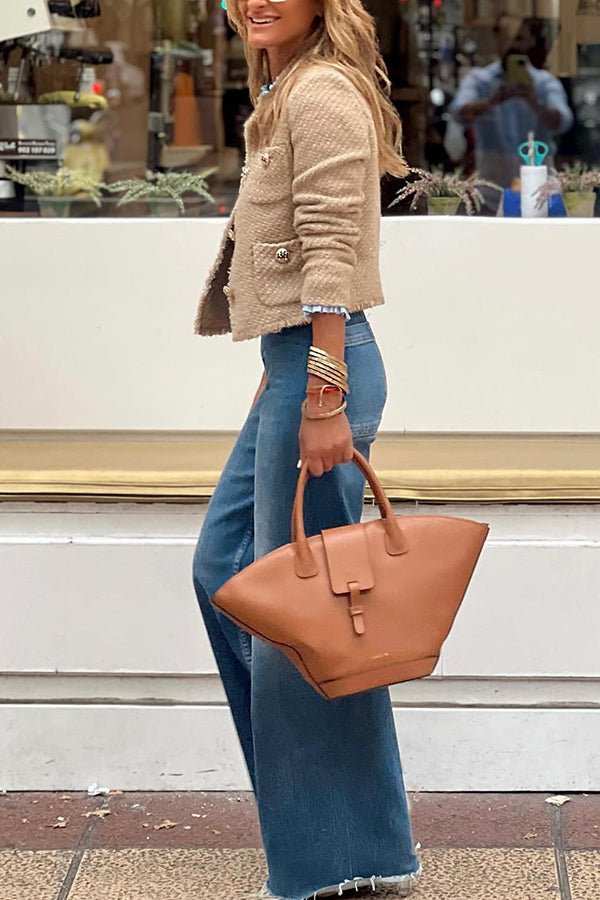 Damen Kurze Jacke mit goldenen Knöpfen | Mehrere Taschen