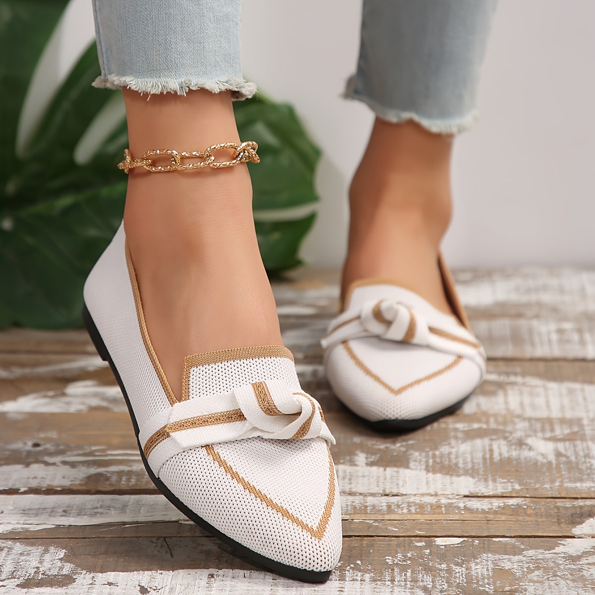 Knotendesign Flats, Atmungsaktive Slip-On Ballerinas mit Spitzzehen