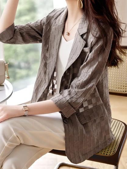 Leichter Karo-Blazer – Sommerjacke mit Knopfdetail, Maschinenwaschbar