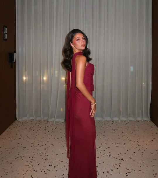 Rot Trägerloses Hochzeitsgast Kleid Für Damen | Maxi