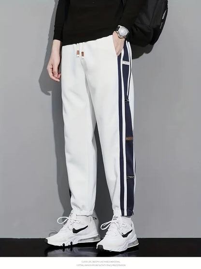 Preppy Style Baumwoll-Sweatpants – Color Block Jogger mit Kordelzug