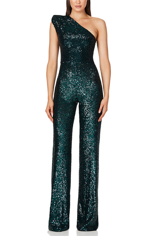 Weit Geschnittener Pailletten Jumpsuit Für Damen | Ein Schulter