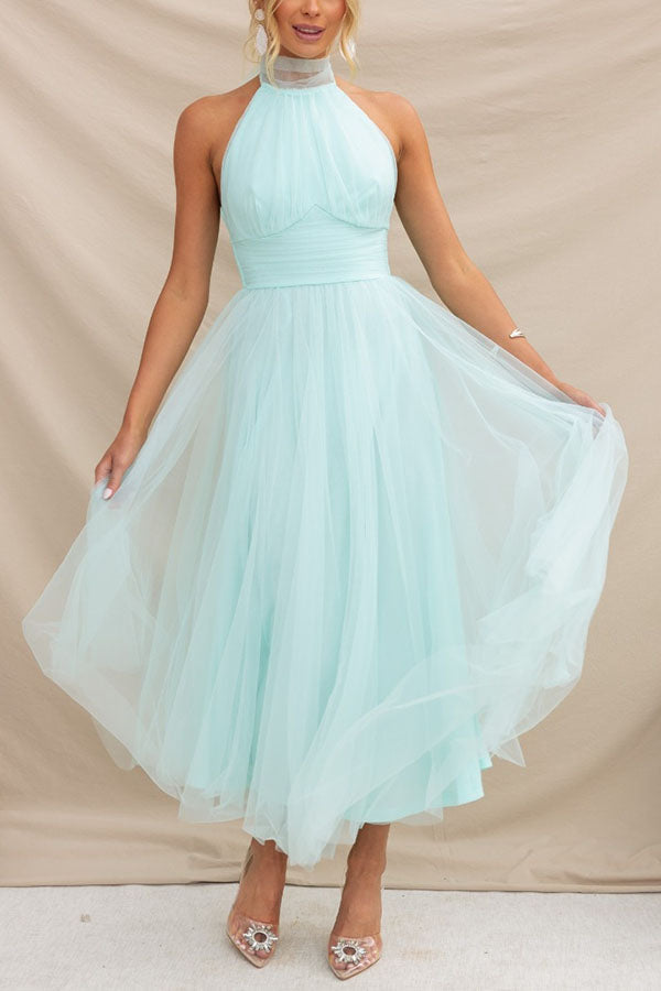 Damen Eleganter Neckholder Hochzeit Gast Kleid | Maxi