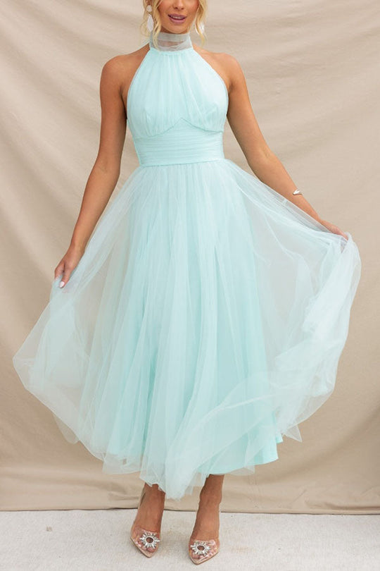 Damen Eleganter Neckholder Hochzeit Gast Kleid | Maxi