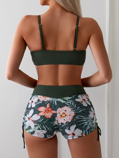 Bikini-Set mit Tropischem Druck – Hohe Taille & Spaghettiträger