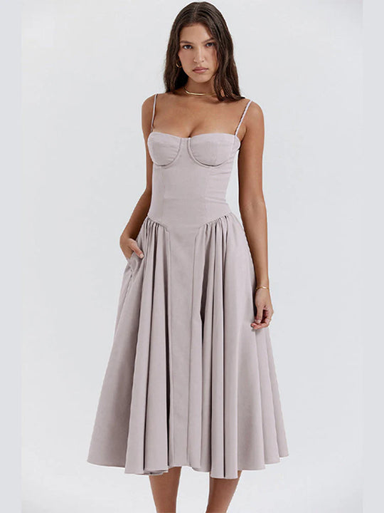 Damen Elegantes Ärmelloses Hochzeitsgast Kleid | Midi