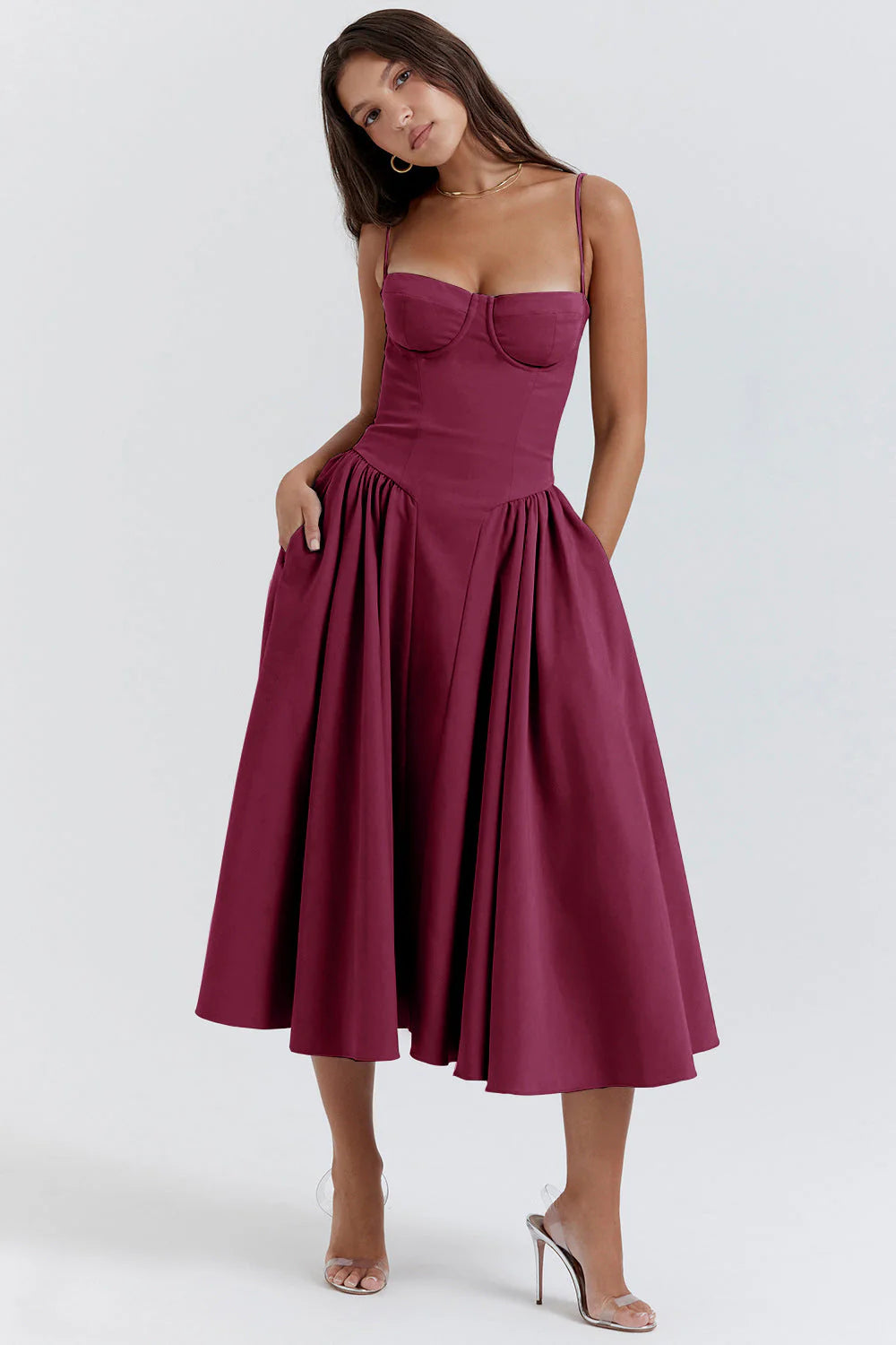 Damen Elegantes Ärmelloses Hochzeitsgast Kleid | Midi