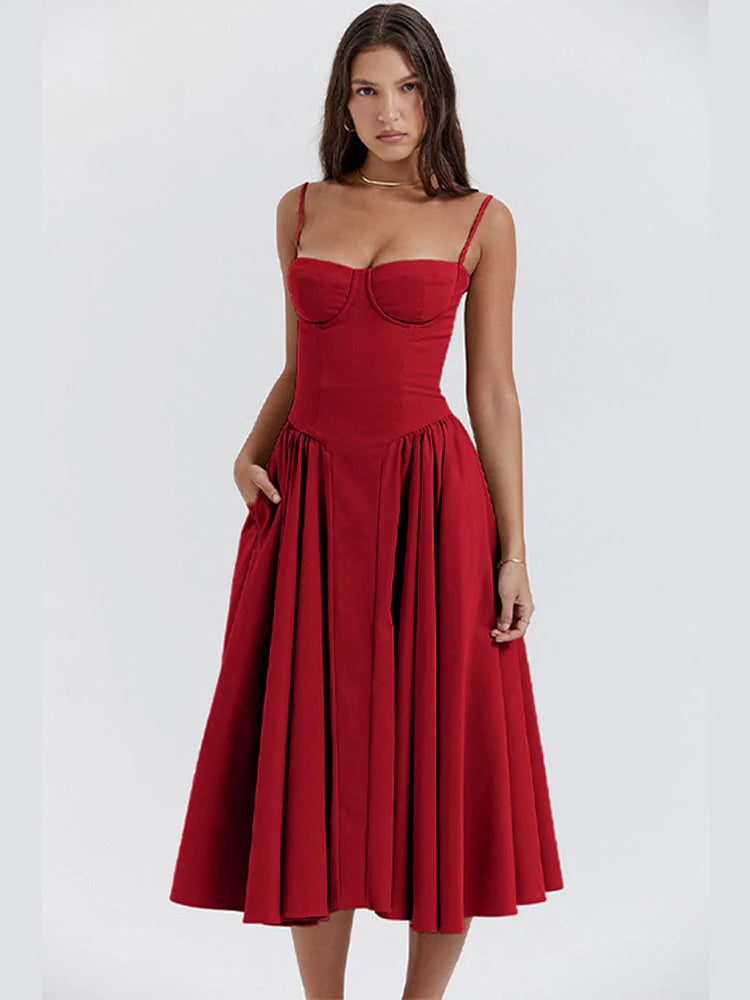Damen Elegantes Ärmelloses Hochzeitsgast Kleid | Midi