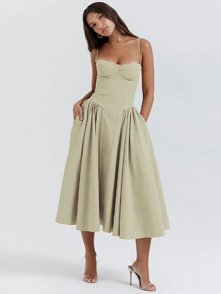 Damen Elegantes Ärmelloses Hochzeitsgast Kleid | Midi