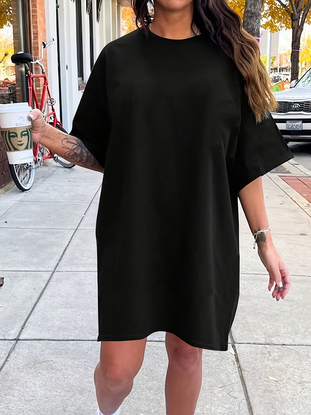 Damen T-Shirt Plus Size Kleid - Elastisches Polyester/Elasthan-Gemisch