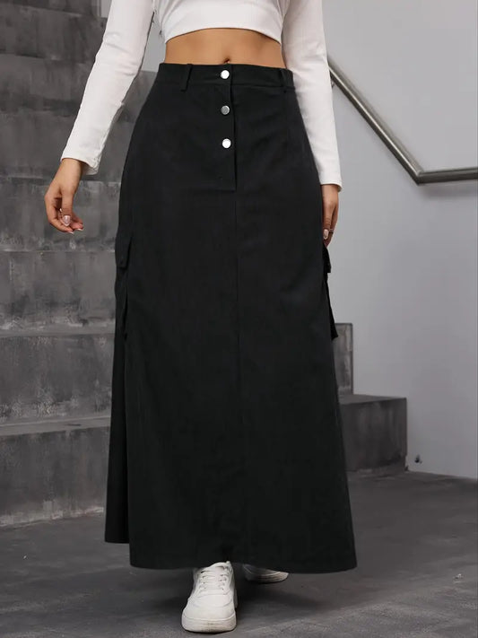 Vielseitiger Cordrock mit hoher Taille und Taschen