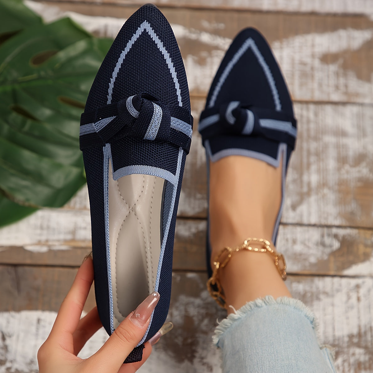 Knotendesign Flats, Atmungsaktive Slip-On Ballerinas mit Spitzzehen