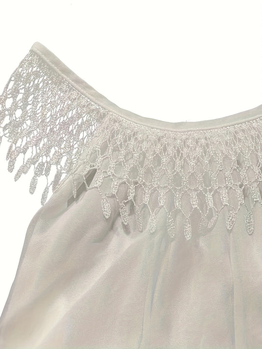 Plus Size Boho-Spitzenkleid, lässige, lockere Passform mit Rundhalsausschnitt