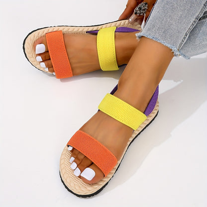 Offene Zehen, Elastische Riemen Slip-On, Imitation Espadrille Sohle, Strandschuhe
