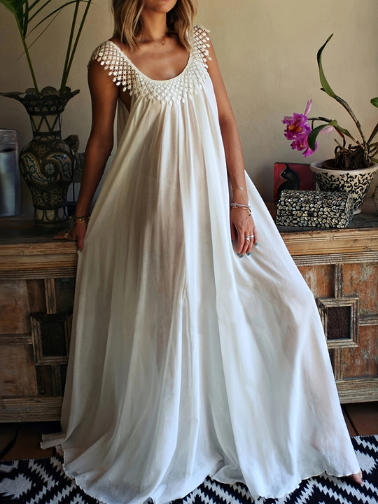 Plus Size Boho-Spitzenkleid, lässige, lockere Passform mit Rundhalsausschnitt