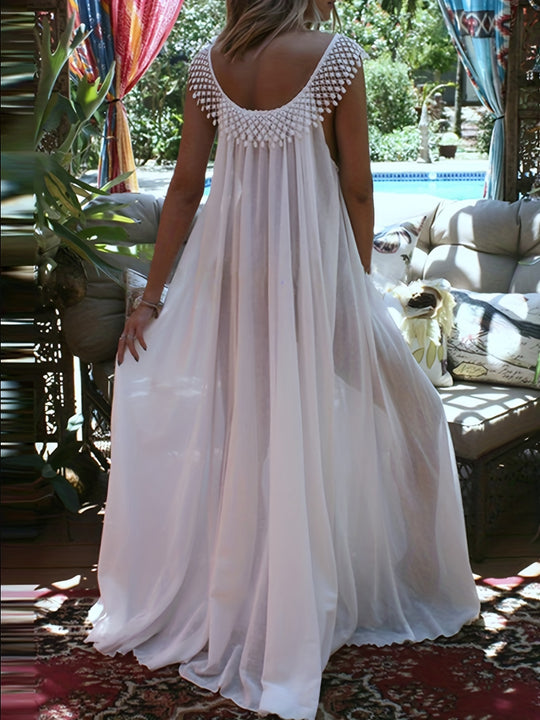 Plus Size Boho-Spitzenkleid, lässige, lockere Passform mit Rundhalsausschnitt