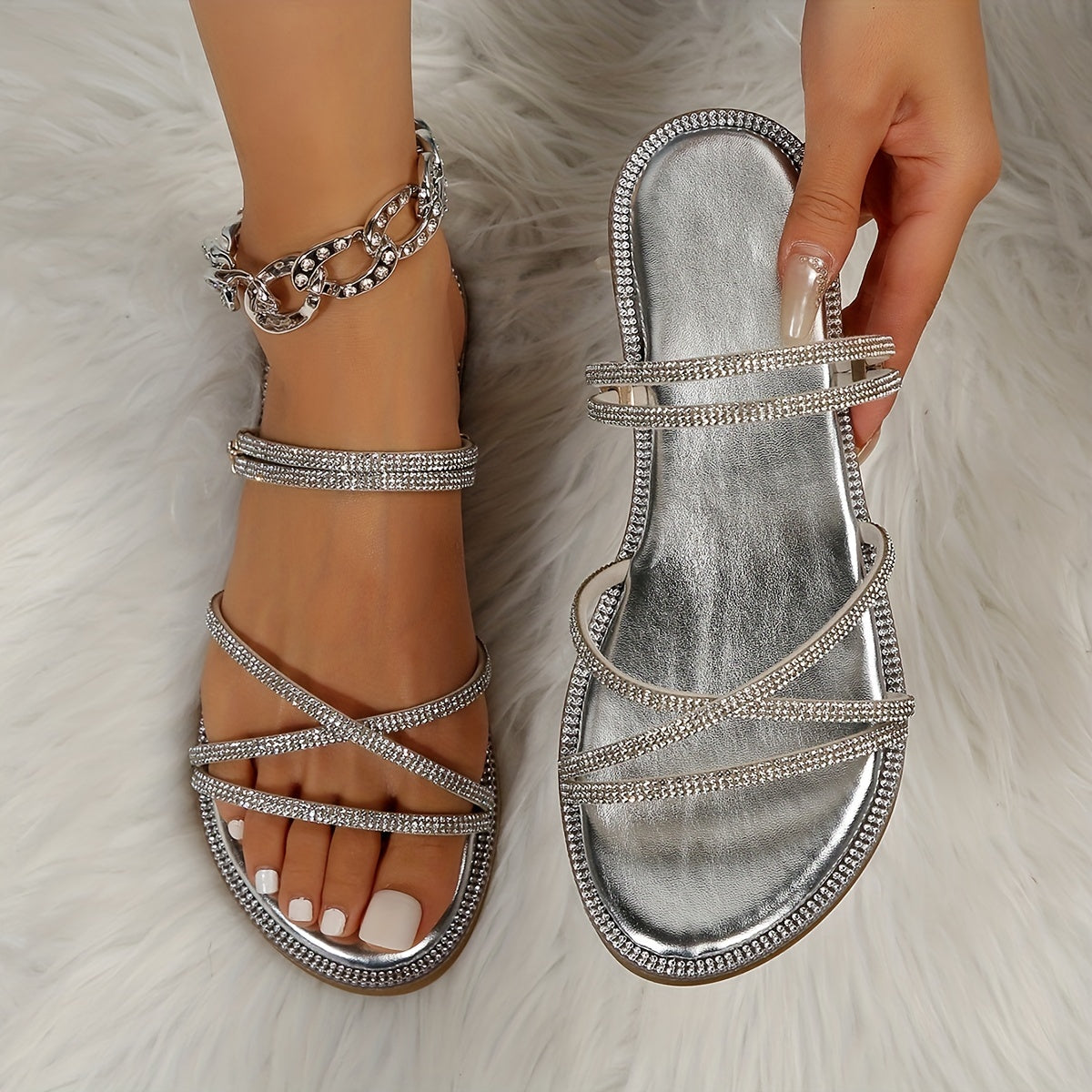 Strass Sandalen & Slipper – Glitzernde Zwei-Wege-Sommerschuhe