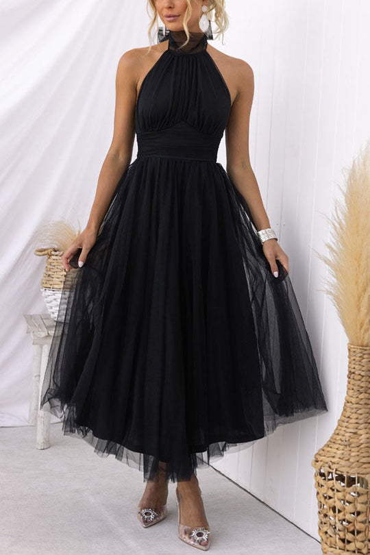 Damen Eleganter Neckholder Hochzeit Gast Kleid | Maxi