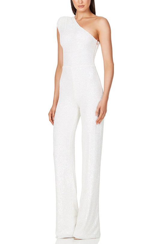 Weit Geschnittener Pailletten Jumpsuit Für Damen | Ein Schulter