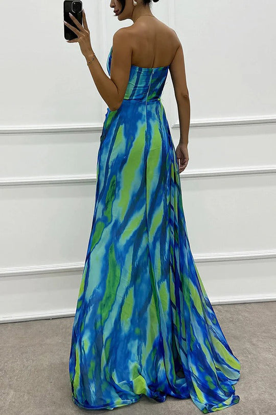 Damen Ein-Schulter Bedrucktes Hochzeitsgast Kleid | Maxi