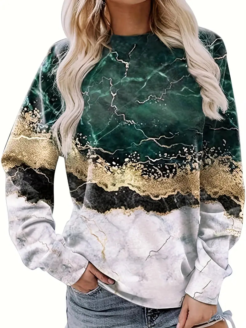 Marble Luxe Crew Neck Sweatshirt Versatile