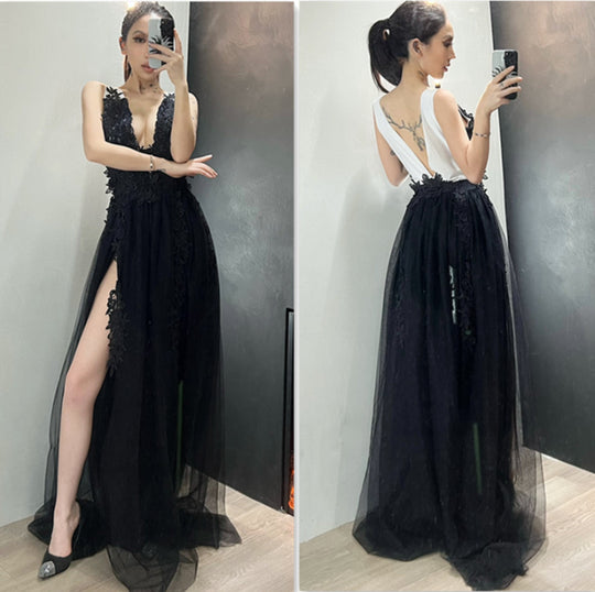 Damen Schwarz Ärmelloses Ballkleid | Maxi