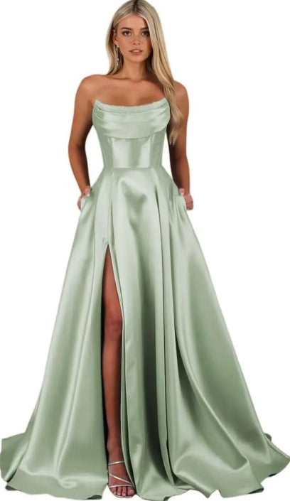 Trägerloses Plissiertes Abendkleid Für Damen | Maxi