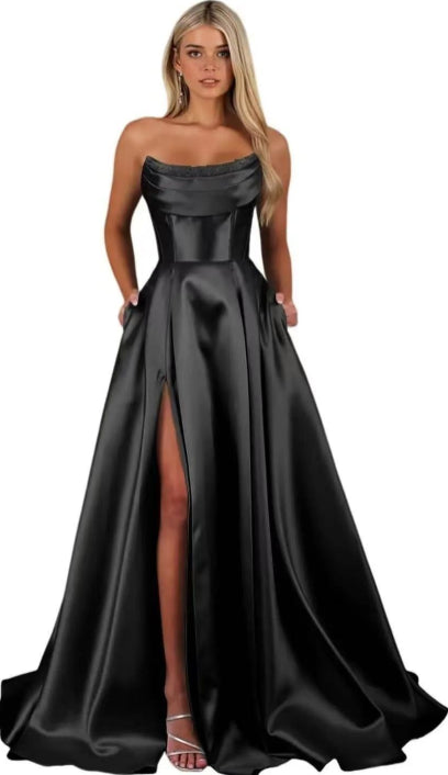 Trägerloses Plissiertes Abendkleid Für Damen | Maxi