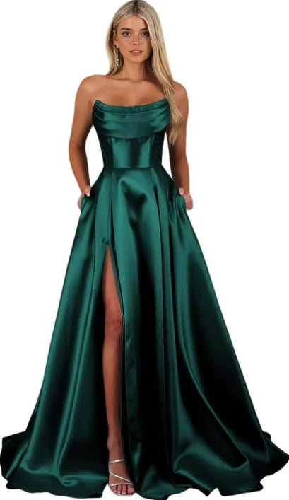 Trägerloses Plissiertes Abendkleid Für Damen | Maxi
