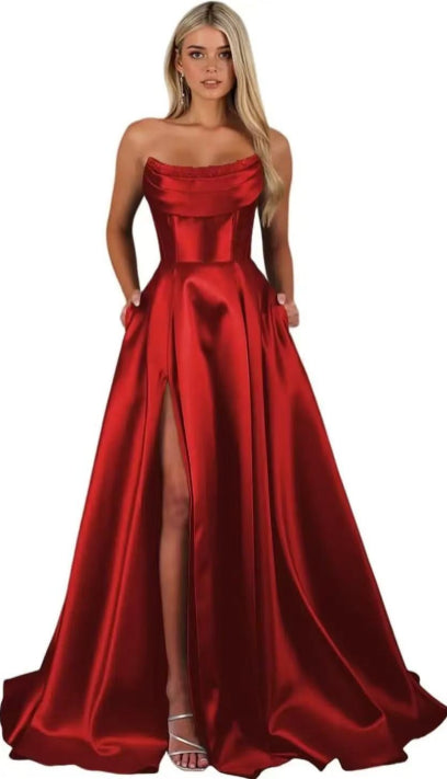 Trägerloses Plissiertes Abendkleid Für Damen | Maxi